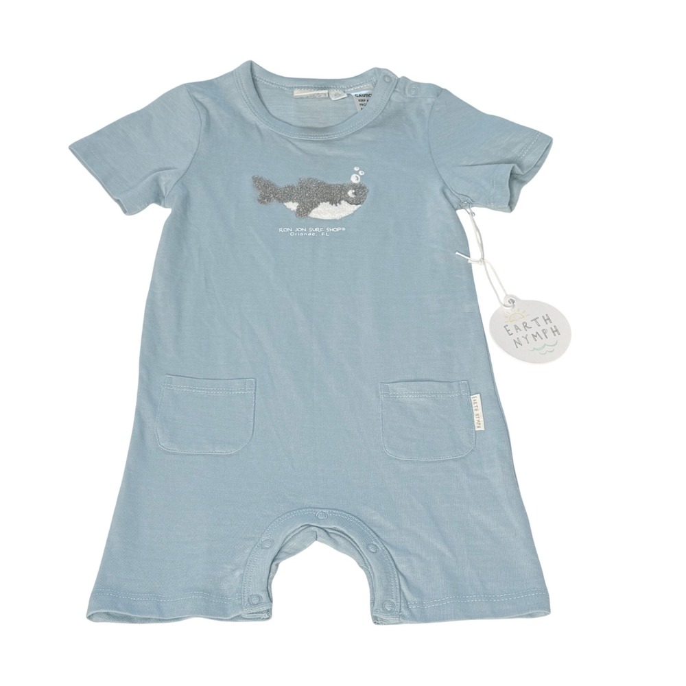 Earth Nymph Ron Jon Surf Shop Shark Romper Blue 6-12 Months New